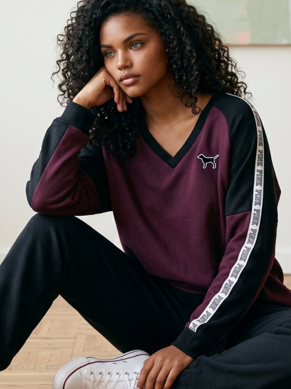 🔥SALE Y2k PINK Victoria's Secret SWEATSHIRT Women's V-Neck Pullover Long Sleeve